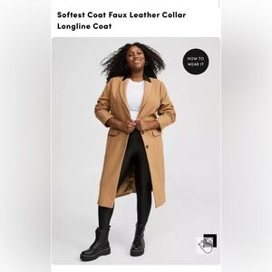 Torrid 0 (12-14) stretch long dress coat with faux leather collar. NWT